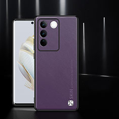 Soft Luxury Leather Snap On Case Cover S03 for Vivo V27 Pro 5G Purple