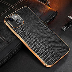 Soft Luxury Leather Snap On Case Cover S04 for Apple iPhone 14 Black