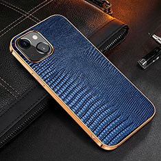 Soft Luxury Leather Snap On Case Cover S04 for Apple iPhone 14 Blue