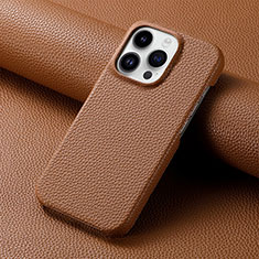 Soft Luxury Leather Snap On Case Cover S04D for Apple iPhone 13 Pro Brown