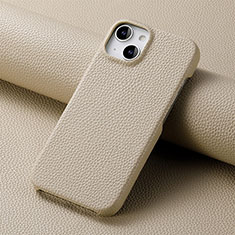 Soft Luxury Leather Snap On Case Cover S04D for Apple iPhone 14 Khaki