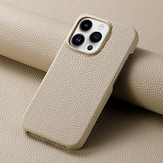 Soft Luxury Leather Snap On Case Cover S04D for Apple iPhone 14 Pro Gray