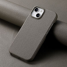 Soft Luxury Leather Snap On Case Cover S04D for Apple iPhone 15 Dark Gray