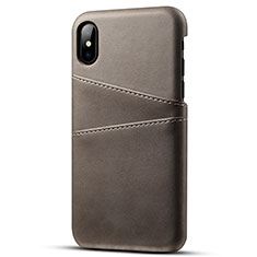 Soft Luxury Leather Snap On Case Cover S06 for Apple iPhone Xs Gray