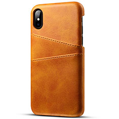 Soft Luxury Leather Snap On Case Cover S06 for Apple iPhone Xs Orange