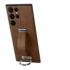Soft Luxury Leather Snap On Case Cover S06 for Samsung Galaxy S22 Ultra 5G Brown