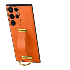 Soft Luxury Leather Snap On Case Cover S06 for Samsung Galaxy S22 Ultra 5G Orange