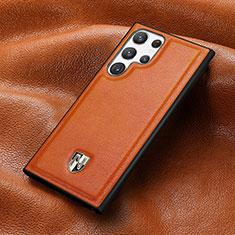 Soft Luxury Leather Snap On Case Cover S06D for Samsung Galaxy S22 Ultra 5G Orange