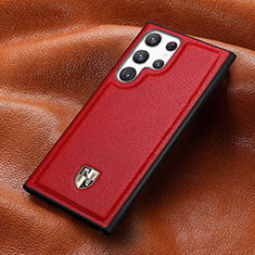 Soft Luxury Leather Snap On Case Cover S06D for Samsung Galaxy S22 Ultra 5G Red