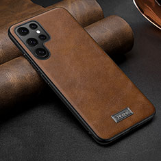 Soft Luxury Leather Snap On Case Cover S07 for Samsung Galaxy S22 Ultra 5G Brown