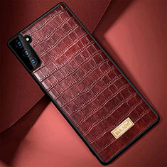 Soft Luxury Leather Snap On Case Cover S08 for Samsung Galaxy S21 Plus 5G Brown