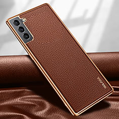 Soft Luxury Leather Snap On Case Cover S09 for Samsung Galaxy S21 5G Brown