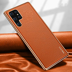 Soft Luxury Leather Snap On Case Cover S09 for Samsung Galaxy S22 Ultra 5G Orange
