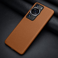 Soft Luxury Leather Snap On Case Cover ST2 for Huawei P60 Brown