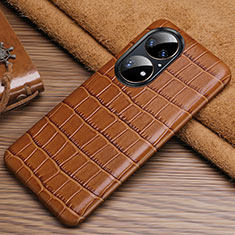 Soft Luxury Leather Snap On Case Cover ST3 for Huawei P50 Pro Brown