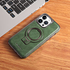 Soft Luxury Leather Snap On Case Cover with Mag-Safe Magnetic JD1 for Apple iPhone 15 Pro Max Green