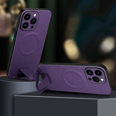 Soft Luxury Leather Snap On Case Cover with Mag-Safe Magnetic LD1 for Apple iPhone 13 Pro Purple