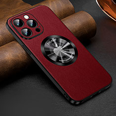 Soft Luxury Leather Snap On Case Cover with Mag-Safe Magnetic LD2 for Apple iPhone 13 Pro Red