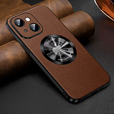 Soft Luxury Leather Snap On Case Cover with Mag-Safe Magnetic LD2 for Apple iPhone 14 Brown