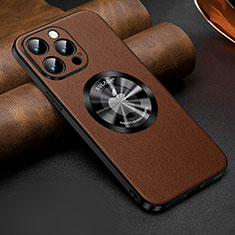 Soft Luxury Leather Snap On Case Cover with Mag-Safe Magnetic LD2 for Apple iPhone 14 Pro Max Brown