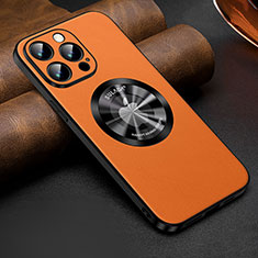 Soft Luxury Leather Snap On Case Cover with Mag-Safe Magnetic LD2 for Apple iPhone 14 Pro Orange