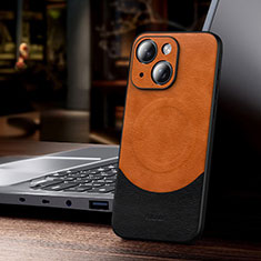 Soft Luxury Leather Snap On Case Cover with Mag-Safe Magnetic LD4 for Apple iPhone 14 Plus Orange