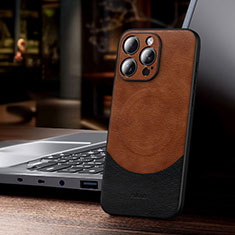 Soft Luxury Leather Snap On Case Cover with Mag-Safe Magnetic LD4 for Apple iPhone 14 Pro Brown