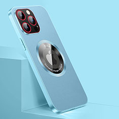 Soft Luxury Leather Snap On Case Cover with Mag-Safe Magnetic QC1 for Apple iPhone 13 Pro Sky Blue