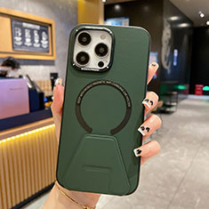 Soft Luxury Leather Snap On Case Cover with Mag-Safe Magnetic QC2 for Apple iPhone 14 Pro Green