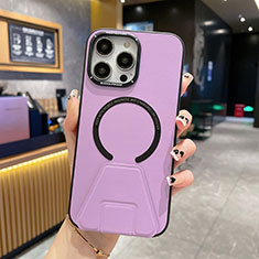 Soft Luxury Leather Snap On Case Cover with Mag-Safe Magnetic QC2 for Apple iPhone 14 Pro Purple