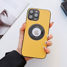 Soft Luxury Leather Snap On Case Cover with Mag-Safe Magnetic QC3 for Apple iPhone 14 Pro Yellow