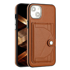 Soft Luxury Leather Snap On Case Cover Y01B for Apple iPhone 13 Brown