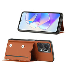 Soft Luxury Leather Snap On Case Cover Y01B for Huawei Honor X7a Brown