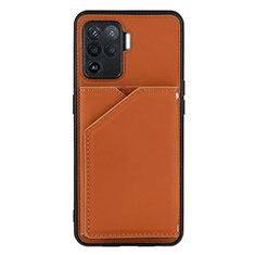 Soft Luxury Leather Snap On Case Cover Y01B for Oppo A94 4G Brown