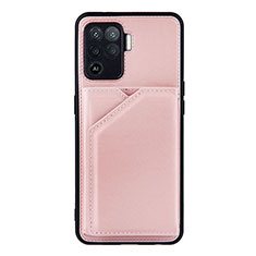 Soft Luxury Leather Snap On Case Cover Y01B for Oppo A94 4G Rose Gold