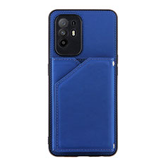 Soft Luxury Leather Snap On Case Cover Y01B for Oppo F19 Pro+ Plus 5G Blue