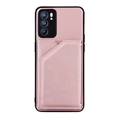 Soft Luxury Leather Snap On Case Cover Y01B for Oppo Reno6 5G Rose Gold