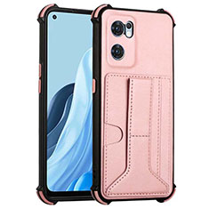 Soft Luxury Leather Snap On Case Cover Y01B for Oppo Reno7 5G Rose Gold