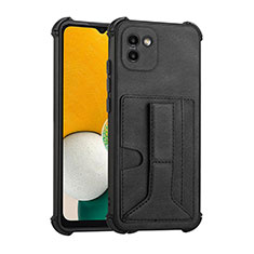 Soft Luxury Leather Snap On Case Cover Y01B for Samsung Galaxy A03 Black
