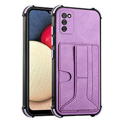 Soft Luxury Leather Snap On Case Cover Y01B for Samsung Galaxy A03s Purple