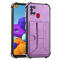 Soft Luxury Leather Snap On Case Cover Y01B for Samsung Galaxy A21s Purple