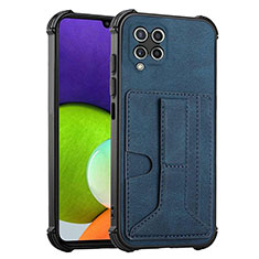 Soft Luxury Leather Snap On Case Cover Y01B for Samsung Galaxy A22 4G Blue