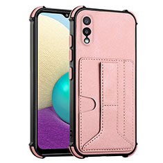 Soft Luxury Leather Snap On Case Cover Y01B for Samsung Galaxy M02 Rose Gold