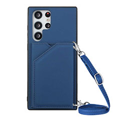 Soft Luxury Leather Snap On Case Cover Y01B for Samsung Galaxy S21 Ultra 5G Blue