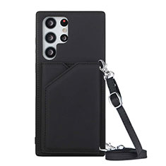 Soft Luxury Leather Snap On Case Cover Y01B for Samsung Galaxy S22 Ultra 5G Black