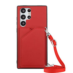 Soft Luxury Leather Snap On Case Cover Y01B for Samsung Galaxy S22 Ultra 5G Red
