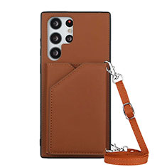 Soft Luxury Leather Snap On Case Cover Y01B for Samsung Galaxy S23 Ultra 5G Brown