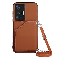 Soft Luxury Leather Snap On Case Cover Y01B for Vivo X70 Pro 5G Brown
