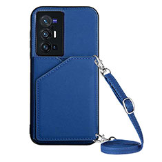 Soft Luxury Leather Snap On Case Cover Y01B for Vivo X70 Pro+ Plus 5G Blue