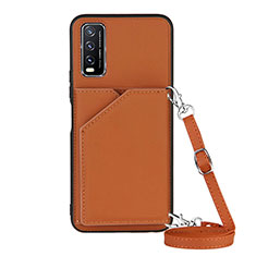 Soft Luxury Leather Snap On Case Cover Y01B for Vivo Y12s Brown